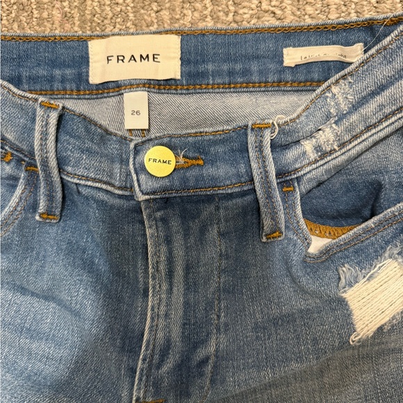 FRAME Le High Straight Jeans Women’s 26 Distressed Raw Hem Medium Wash - Picture 3 of 4